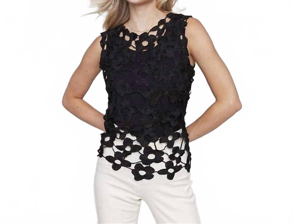 NEW CHARLIE B crochet flower top in black